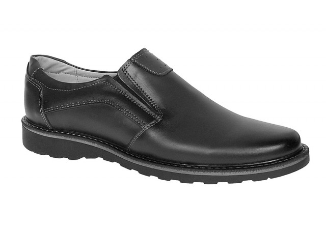 Pantofi barbati casual din piele naturala negru cu elasic - GKR480EN